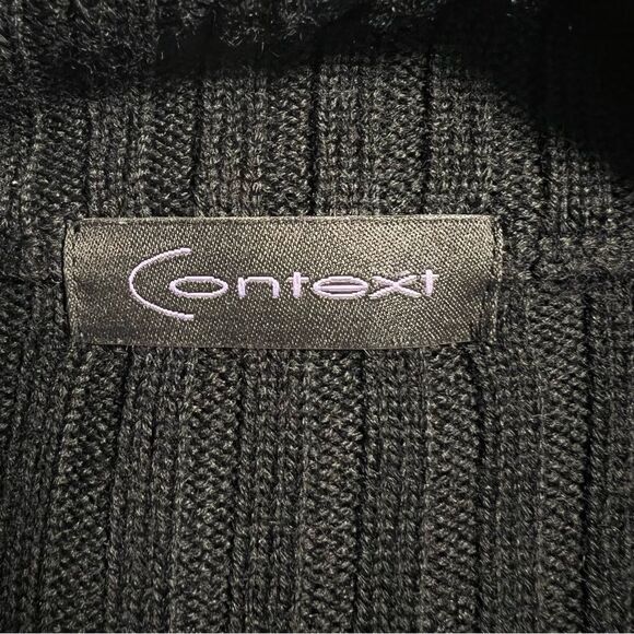 Context Womens Black Leather Wool Knit Cardigan Jacket Sz L Black Y2K Minimalist - Picture 10 of 11